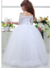 Off Shoulder White Lace Tulle Simple Flower Girl Dress